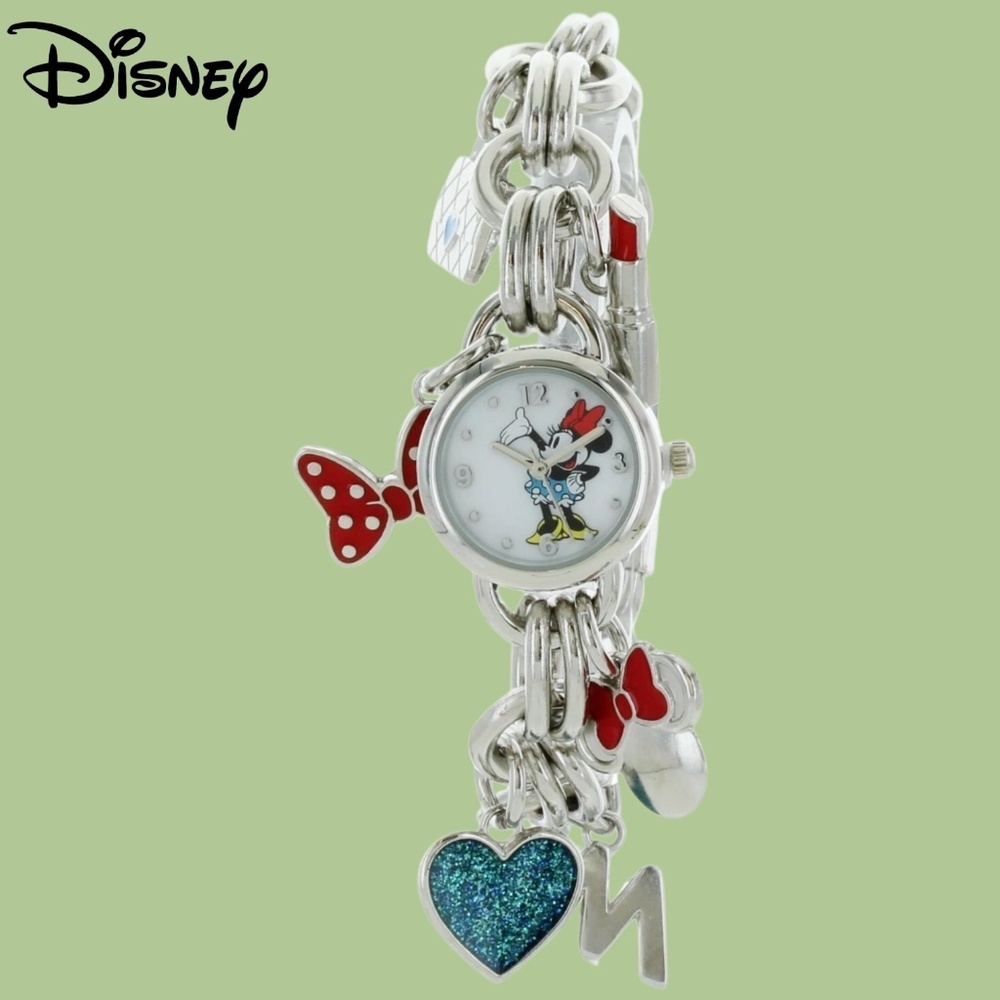 Disney Minnie Mouse Women’s Stainless Steel Charm Bracelet Watch NWT/BOX - Picture 3 of 5